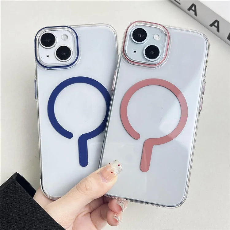 For iPhone 15 Magnetic Case Clear Hard PC Back + Soft TPU Frame Phone Cover