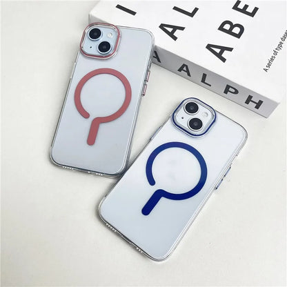 For iPhone 15 Magnetic Case Clear Hard PC Back + Soft TPU Frame Phone Cover
