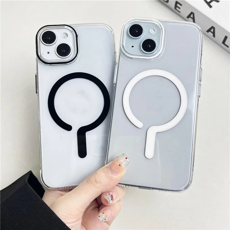 For iPhone 15 Magnetic Case Clear Hard PC Back + Soft TPU Frame Phone Cover
