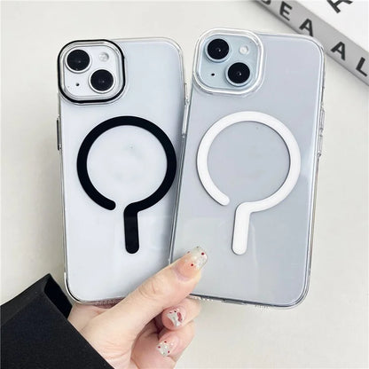For iPhone 15 Magnetic Case Clear Hard PC Back + Soft TPU Frame Phone Cover