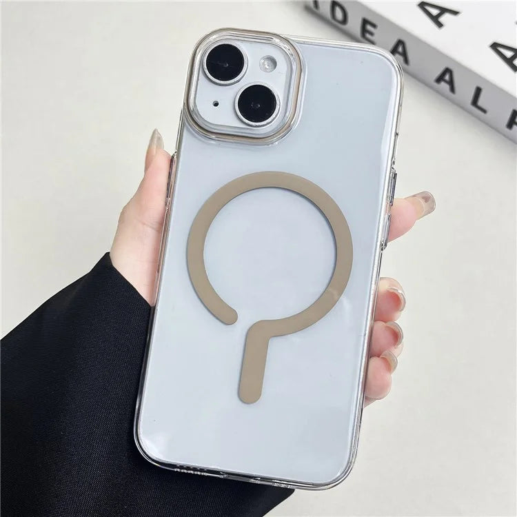 For iPhone 15 Magnetic Case Clear Hard PC Back + Soft TPU Frame Phone Cover