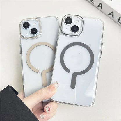 For iPhone 15 Magnetic Case Clear Hard PC Back + Soft TPU Frame Phone Cover