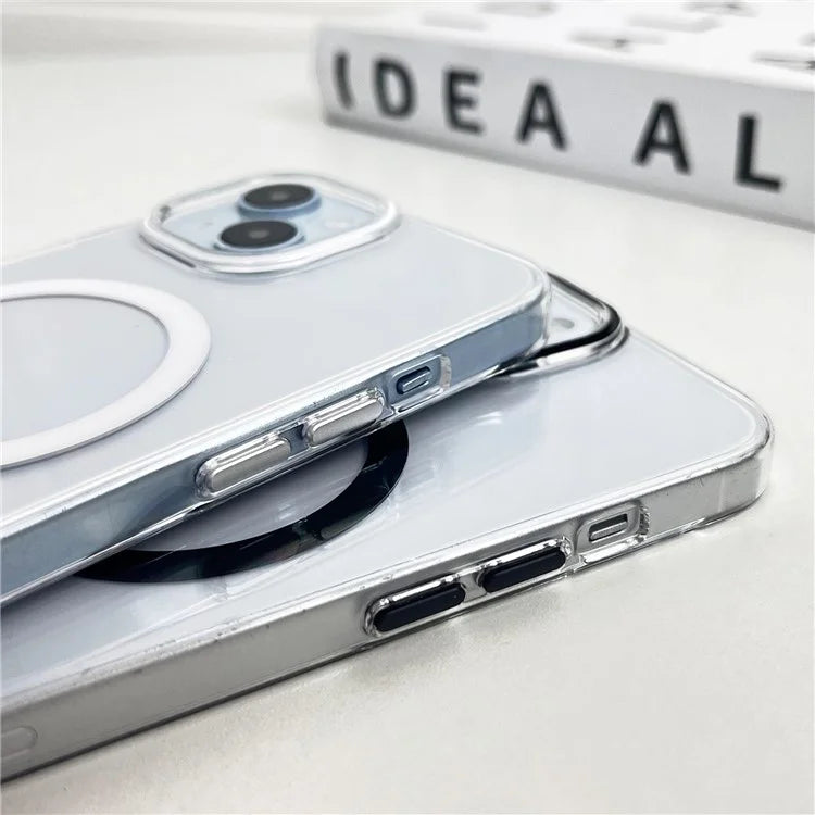 For iPhone 15 Magnetic Case Clear Hard PC Back + Soft TPU Frame Phone Cover