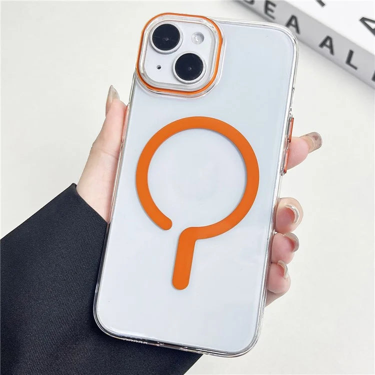 For iPhone 15 Magnetic Case Clear Hard PC Back + Soft TPU Frame Phone Cover