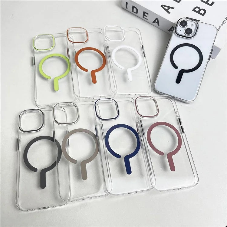For iPhone 15 Magnetic Case Clear Hard PC Back + Soft TPU Frame Phone Cover