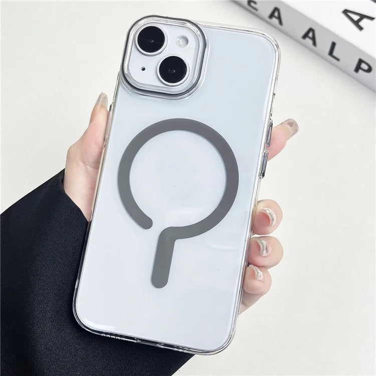 For iPhone 15 Magnetic Case Clear Hard PC Back + Soft TPU Frame Phone Cover