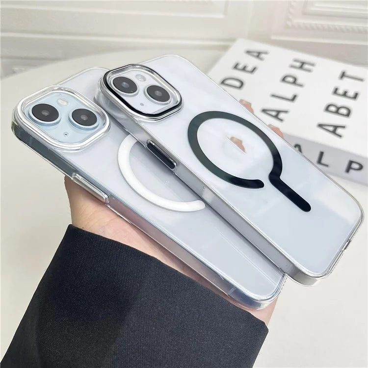 For iPhone 15 Magnetic Case Clear Hard PC Back + Soft TPU Frame Phone Cover