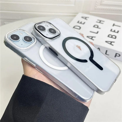 For iPhone 15 Magnetic Case Clear Hard PC Back + Soft TPU Frame Phone Cover