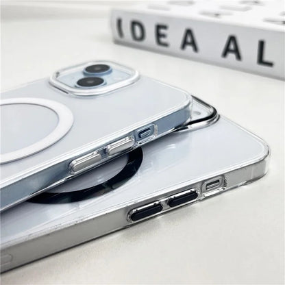 For iPhone 15 Magnetic Case Clear Hard PC Back + Soft TPU Frame Phone Cover