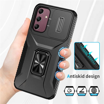 For Samsung Galaxy A15 5G Case Kickstand Slide Lens Lid TPU+PC Hybrid Phone Cover