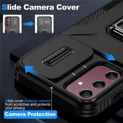 For Samsung Galaxy A15 5G Case Kickstand Slide Lens Lid TPU+PC Hybrid Phone Cover