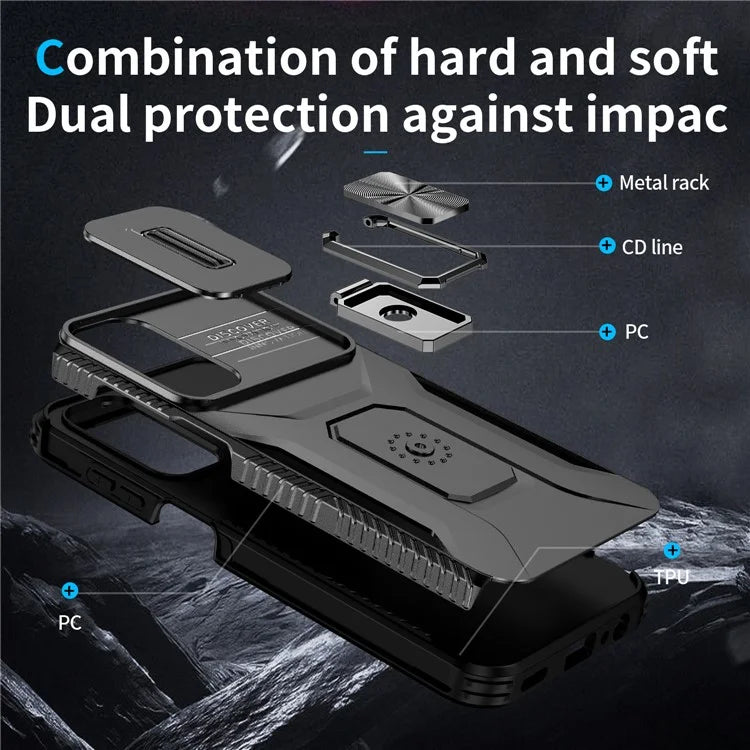 For Samsung Galaxy A15 5G Case Kickstand Slide Lens Lid TPU+PC Hybrid Phone Cover