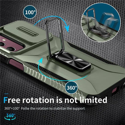 For Samsung Galaxy A15 5G Case Kickstand Slide Lens Lid TPU+PC Hybrid Phone Cover