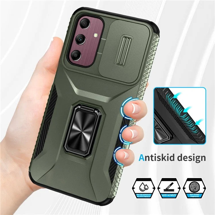 For Samsung Galaxy A15 5G Case Kickstand Slide Lens Lid TPU+PC Hybrid Phone Cover