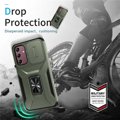 For Samsung Galaxy A15 5G Case Kickstand Slide Lens Lid TPU+PC Hybrid Phone Cover