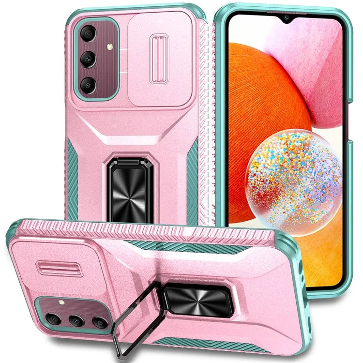 For Samsung Galaxy A15 5G Case Kickstand Slide Lens Lid TPU+PC Hybrid Phone Cover