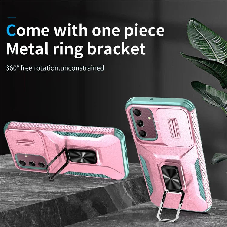 For Samsung Galaxy A15 5G Case Kickstand Slide Lens Lid TPU+PC Hybrid Phone Cover