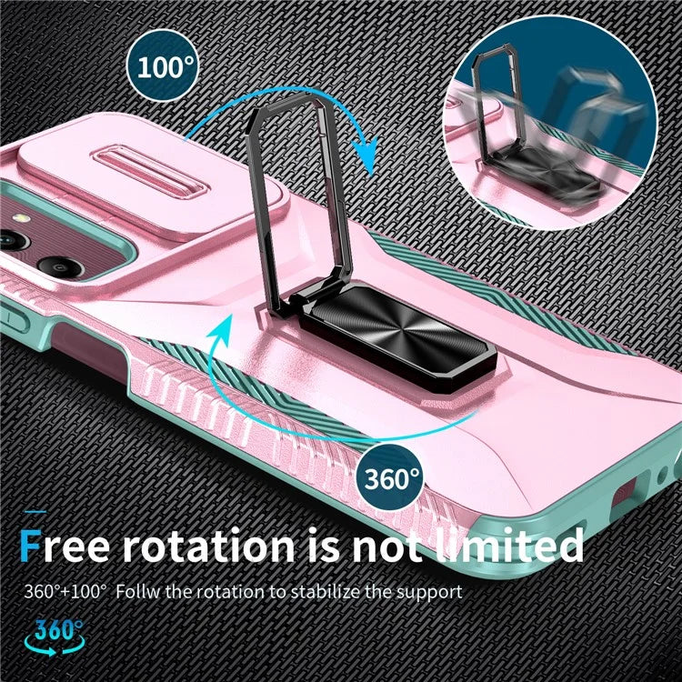 For Samsung Galaxy A15 5G Case Kickstand Slide Lens Lid TPU+PC Hybrid Phone Cover