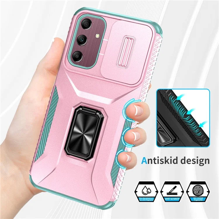 For Samsung Galaxy A15 5G Case Kickstand Slide Lens Lid TPU+PC Hybrid Phone Cover