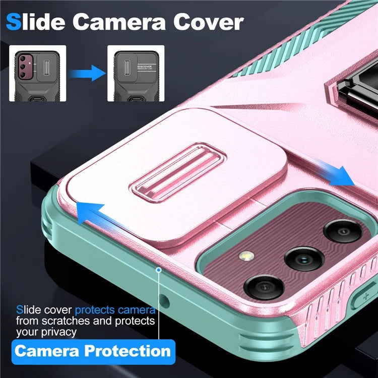For Samsung Galaxy A15 5G Case Kickstand Slide Lens Lid TPU+PC Hybrid Phone Cover