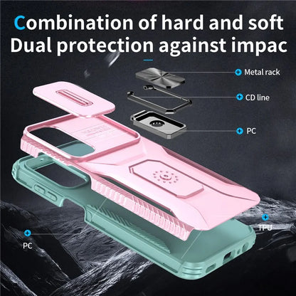 For Samsung Galaxy A15 5G Case Kickstand Slide Lens Lid TPU+PC Hybrid Phone Cover