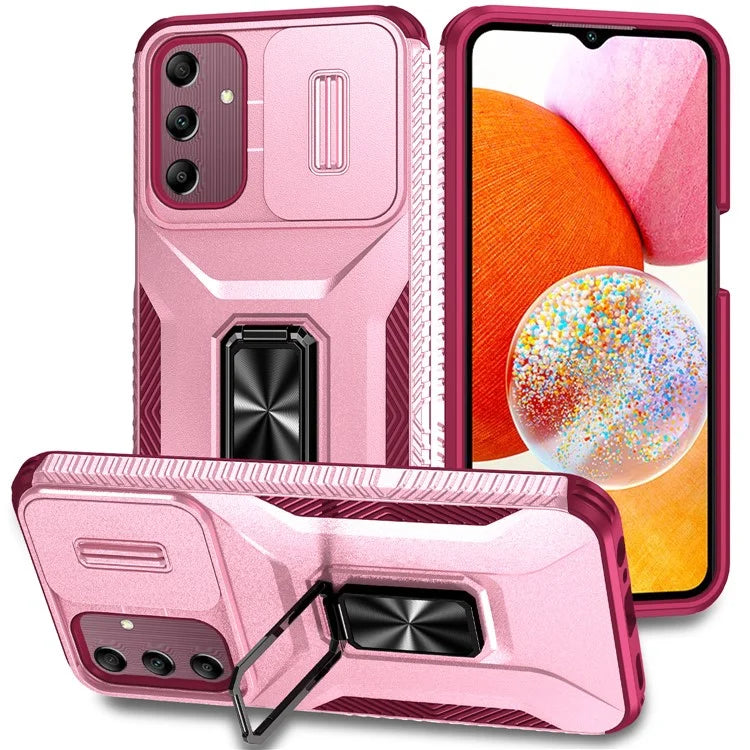 For Samsung Galaxy A15 5G Case Kickstand Slide Lens Lid TPU+PC Hybrid Phone Cover