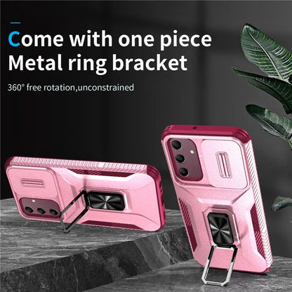 For Samsung Galaxy A15 5G Case Kickstand Slide Lens Lid TPU+PC Hybrid Phone Cover