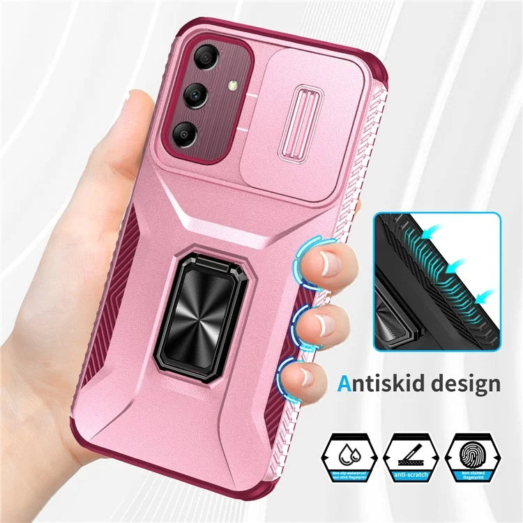 For Samsung Galaxy A15 5G Case Kickstand Slide Lens Lid TPU+PC Hybrid Phone Cover