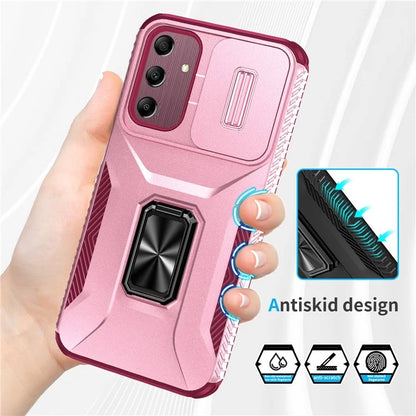 For Samsung Galaxy A15 5G Case Kickstand Slide Lens Lid TPU+PC Hybrid Phone Cover