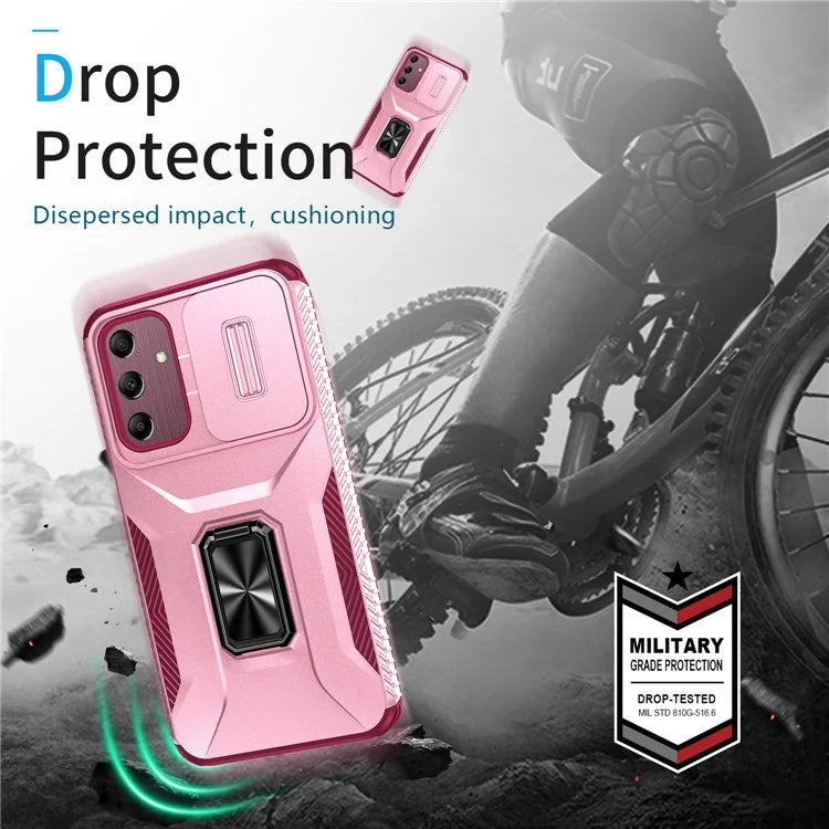 For Samsung Galaxy A15 5G Case Kickstand Slide Lens Lid TPU+PC Hybrid Phone Cover