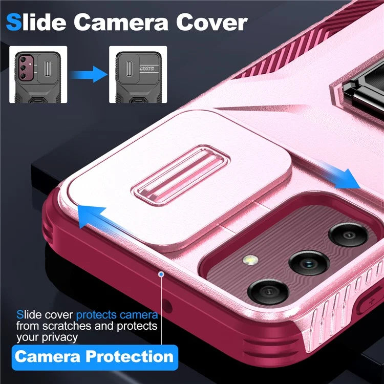 For Samsung Galaxy A15 5G Case Kickstand Slide Lens Lid TPU+PC Hybrid Phone Cover