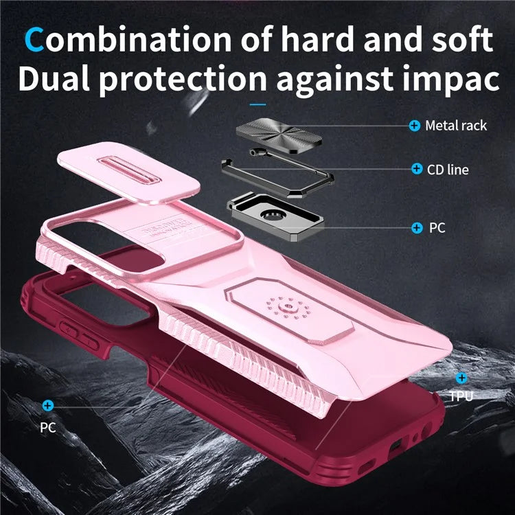 For Samsung Galaxy A15 5G Case Kickstand Slide Lens Lid TPU+PC Hybrid Phone Cover