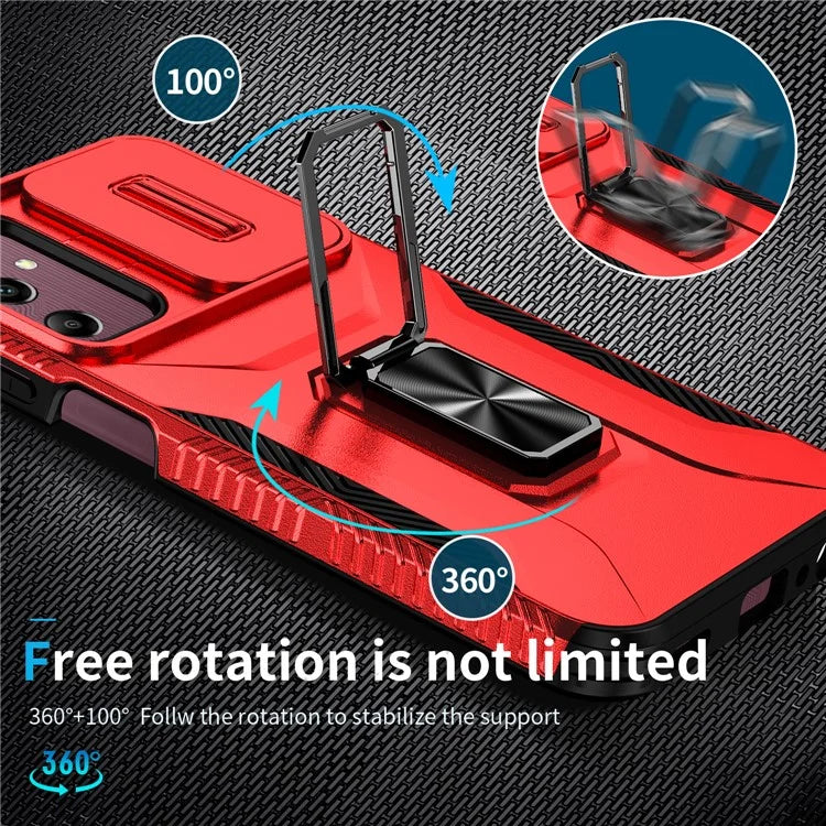 For Samsung Galaxy A15 5G Case Kickstand Slide Lens Lid TPU+PC Hybrid Phone Cover