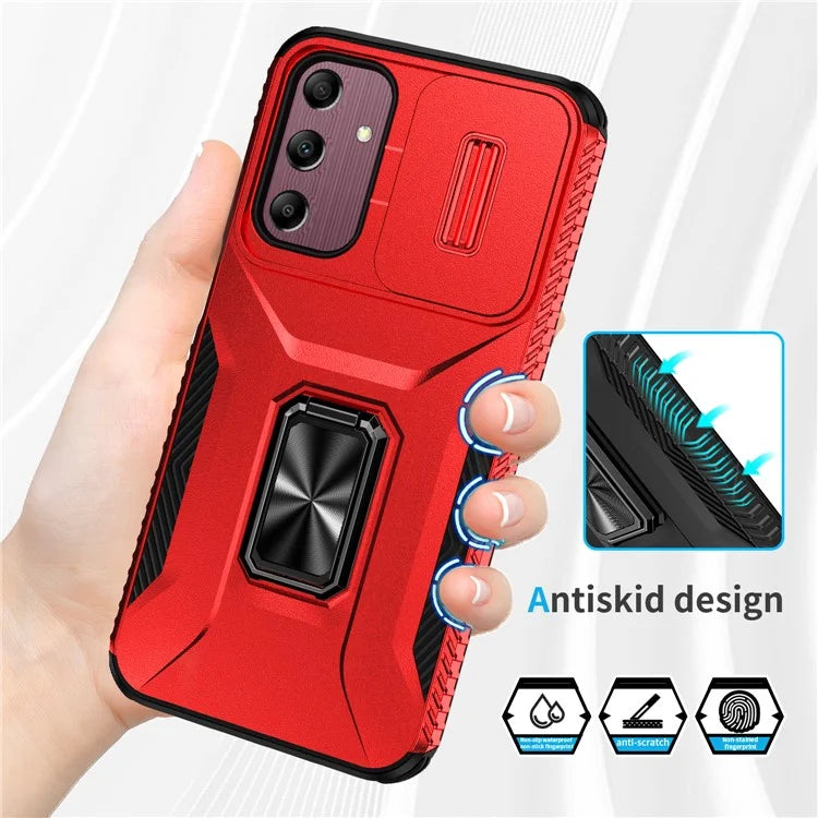 For Samsung Galaxy A15 5G Case Kickstand Slide Lens Lid TPU+PC Hybrid Phone Cover