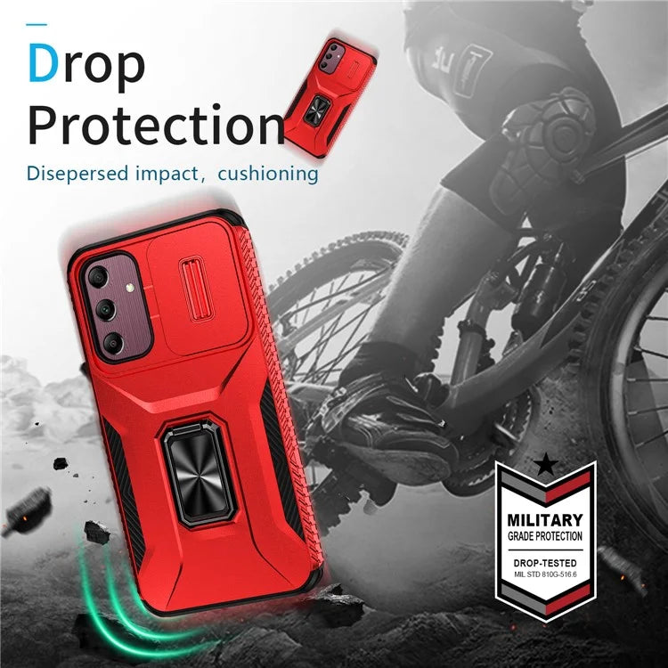 For Samsung Galaxy A15 5G Case Kickstand Slide Lens Lid TPU+PC Hybrid Phone Cover