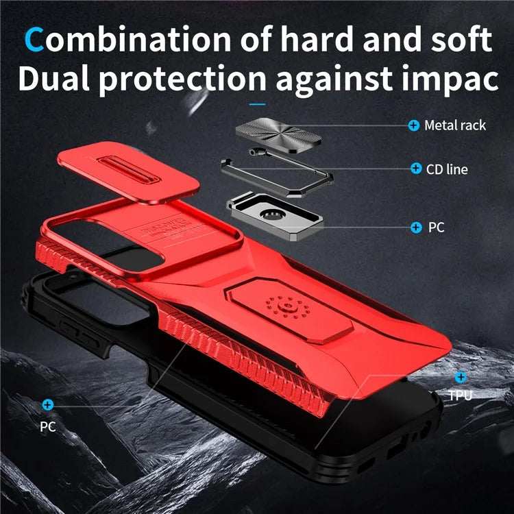 For Samsung Galaxy A15 5G Case Kickstand Slide Lens Lid TPU+PC Hybrid Phone Cover