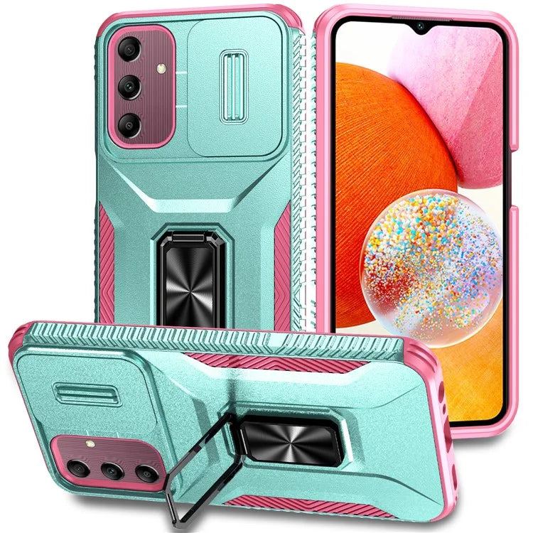 For Samsung Galaxy A15 5G Case Kickstand Slide Lens Lid TPU+PC Hybrid Phone Cover