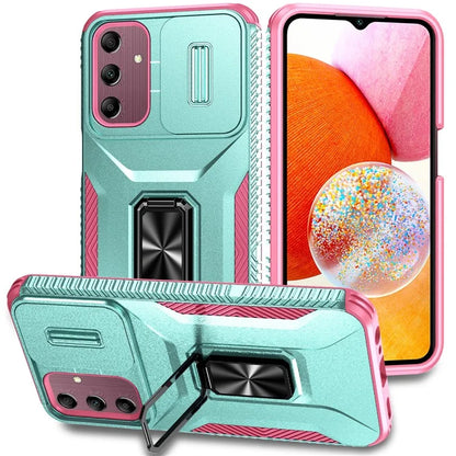 For Samsung Galaxy A15 5G Case Kickstand Slide Lens Lid TPU+PC Hybrid Phone Cover