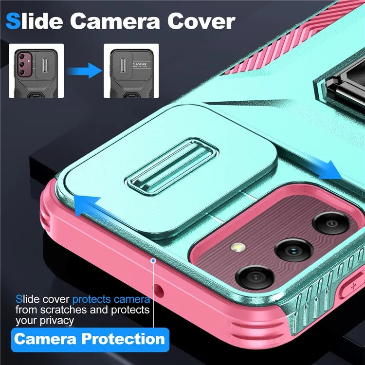 For Samsung Galaxy A15 5G Case Kickstand Slide Lens Lid TPU+PC Hybrid Phone Cover