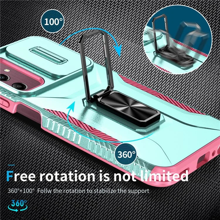 For Samsung Galaxy A15 5G Case Kickstand Slide Lens Lid TPU+PC Hybrid Phone Cover