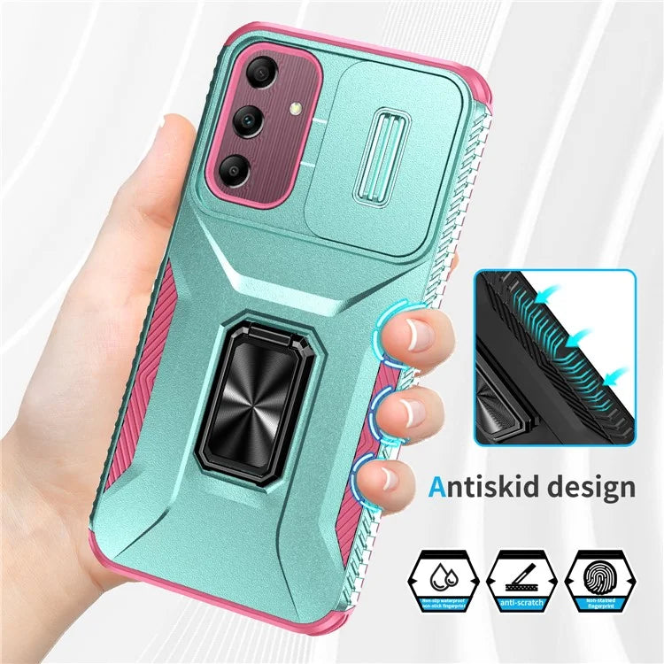 For Samsung Galaxy A15 5G Case Kickstand Slide Lens Lid TPU+PC Hybrid Phone Cover