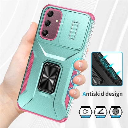 For Samsung Galaxy A15 5G Case Kickstand Slide Lens Lid TPU+PC Hybrid Phone Cover