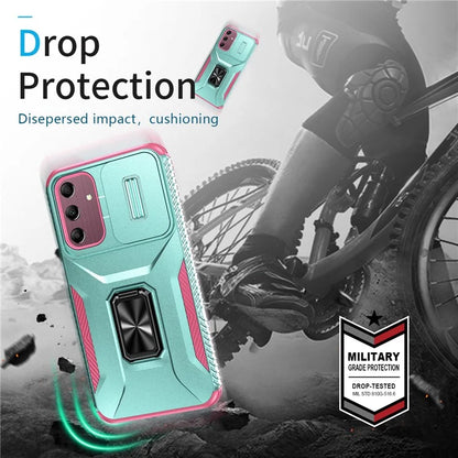 For Samsung Galaxy A15 5G Case Kickstand Slide Lens Lid TPU+PC Hybrid Phone Cover