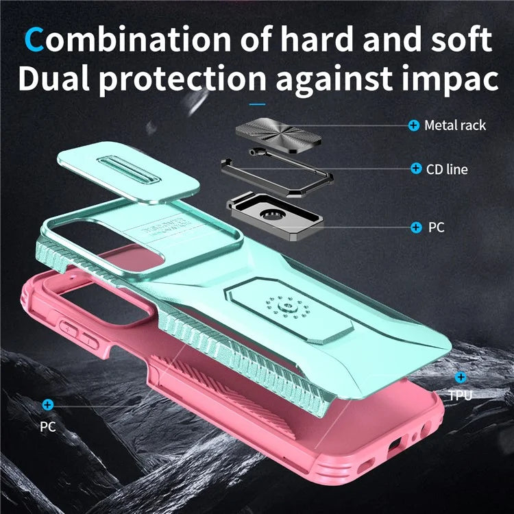 For Samsung Galaxy A15 5G Case Kickstand Slide Lens Lid TPU+PC Hybrid Phone Cover