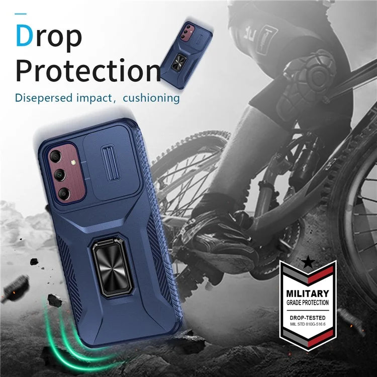 For Samsung Galaxy A15 5G Case Kickstand Slide Lens Lid TPU+PC Hybrid Phone Cover