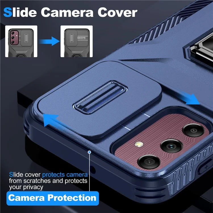 For Samsung Galaxy A15 5G Case Kickstand Slide Lens Lid TPU+PC Hybrid Phone Cover