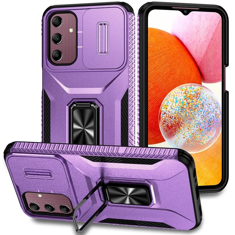 For Samsung Galaxy A15 5G Case Kickstand Slide Lens Lid TPU+PC Hybrid Phone Cover
