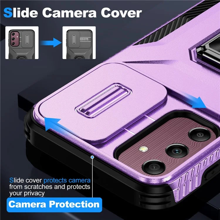 For Samsung Galaxy A15 5G Case Kickstand Slide Lens Lid TPU+PC Hybrid Phone Cover