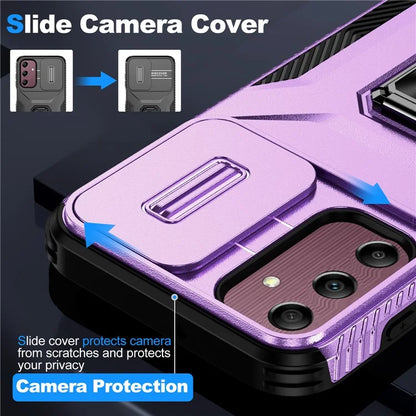 For Samsung Galaxy A15 5G Case Kickstand Slide Lens Lid TPU+PC Hybrid Phone Cover