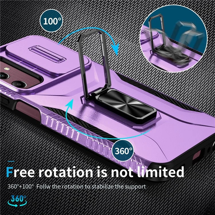 For Samsung Galaxy A15 5G Case Kickstand Slide Lens Lid TPU+PC Hybrid Phone Cover